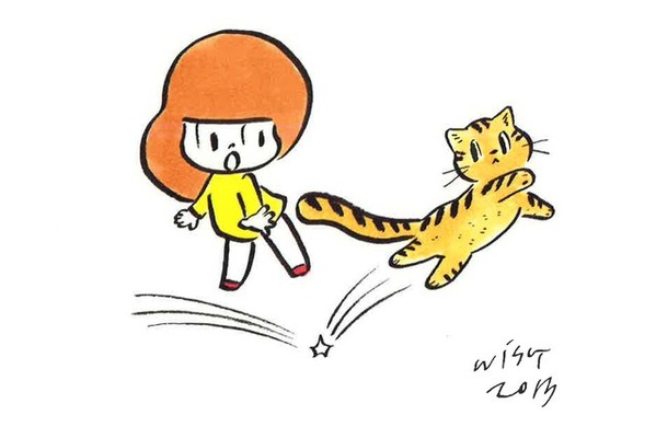 タムくんによる、マムアンちゃんが猫を探しているイラスト