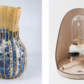左：Vase 　Pronkstuk（centerpiece）Daniel　Hulsbergen 右：Ring in cabinet and collier in box Overgrown Mark stukenboom