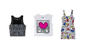 FOREVER 21 meets. キース・へリング and ジャン＝ミシェル・バスキアの限定コラボレーションアイテム。レディース右：ワンピース　1,980円、中央：タンクトップ　1,380円、左：タンクトップ　1,280円※価格は変更になる可能性があります。