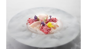 カンパチのホワイトバルサミコのマリネ ザクロの粉雪