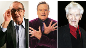 第87回アカデミー賞で追悼…左からジェームズ・ガーナー（俳優）、ロビン・ウィリアムズ（俳優）、アラン・レネ（監督）／(C) Getty Images