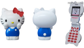 2つ折りタイプのフィーチャーフォンで、折りたためばそのままハローキティになる