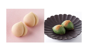 鈴懸「桃の上生菓子“西王母（せいおうぼ）”」（税込378円）、笹屋伊織「草餅」（税込270円）