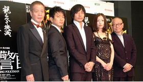 『笑う警官』公式会見　（左から）角川春樹監督、宮迫博之、大森南朋、松雪泰子、佐々木譲（原作者）