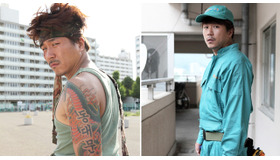 処刑人プルコギ（妄想の中／左）＆電気工パク・ヒョンホン（現実／右）／ヤンイクチュン『中学生円山』 -(C) 『中学生円山』製作委員会