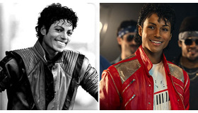 （左）マイケル・ジャクソン　写真：Globe Photos/アフロ　（右）ジャファー・ジャクソン『Michael／マイケル』(R), TM & (C) 2026 Lions Gate Entertainment Inc. All Rights Reserved.