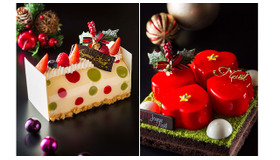 「ピエール・ガニェール パン・エ・ガトー」2013年クリスマスケーキ、限定50個左：「ブッシュ・ド・ノエルピエール・ガニェール」（5,000円）　 右：「ラムール」（7,000円）