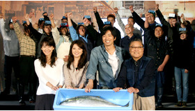 『築地魚河岸三代目』製作発表記者会見（左から）森口瑤子、田中麗奈、大沢たかお、伊東四朗