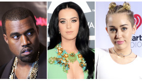 ケイティ・ペリー（中央）＆マイリー・サイラス（右）＆カニエ・ウェスト（左）／(C) Getty Images