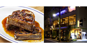 左：「YAKI-TON」3P 1,400円。国産やまと豚を使ったスペアリブのグリル。右：2月12日恵比寿にオープンした「TOWER DINING恵比寿店」外観