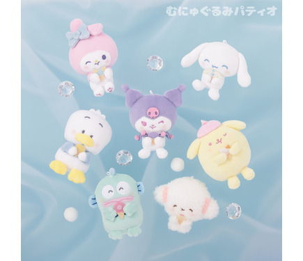 サンリオ　ポムポムプリン　アイスキャンディ むにゅぐるみマスコット サンリオ」マイメロやクロミ、ポムポムプリンがアイスキャンディーを