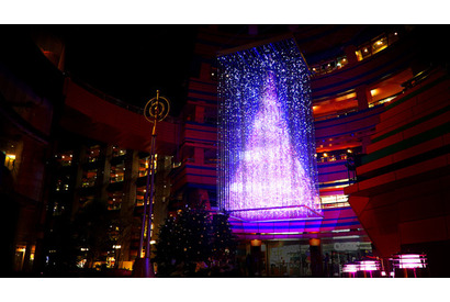 スマホでデコる5.4万個のLED！チームラボの“クリスタルツリー”点灯 画像