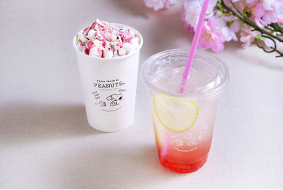 お花見のお供に！中目黒「PEANUTS Cafe」限定さくらレモネード＆ラテ登場 画像