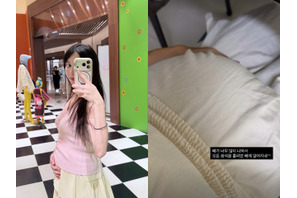 推しだった韓国スターと結婚した彩音さん、妊娠7カ月でさらに大きくなった“Dライン”を優しくなでる【写真】