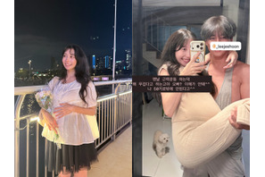 14才年下の日本人女性と結婚した俳優イ・ジフン、臨月の妻・彩音さんを軽々お姫様抱っこ！【写真】