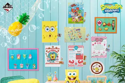 一番くじにスポンジ・ボブ登場！ ラストワン賞はボブのもちもちフェイスクッション 画像