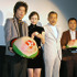 『しあわせのかおり』初日舞台挨拶。（左から）田中圭、中谷美紀、藤竜也、三原光尋監督。