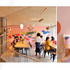 CAFETEL1階のカフェスペース内観。ウォールアート前でインスタ映えする記念写真を。