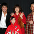 『リトル・レッド　レシピ泥棒は誰だ!?』初日舞台挨拶にて（左から）加藤浩次、森理沙子、上野樹里、ケンドーコバヤシ