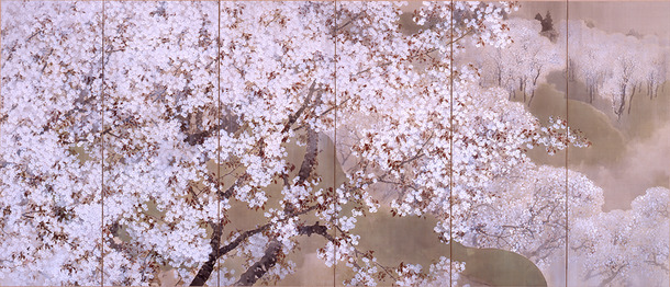 菊池芳文《小雨ふる吉野》左隻 1914年 (展示期間2/18-4/16）