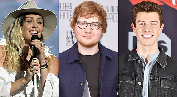 マイリー・サイラス＆エド・シーラン＆ショーン・メンデス-(C)Getty Images