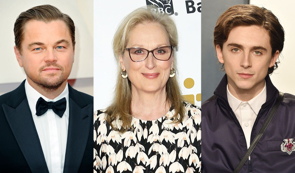 レオナルド・ディカプリオ＆メリル・ストリープ＆ティモシー・シャラメ (C) Getty Images
