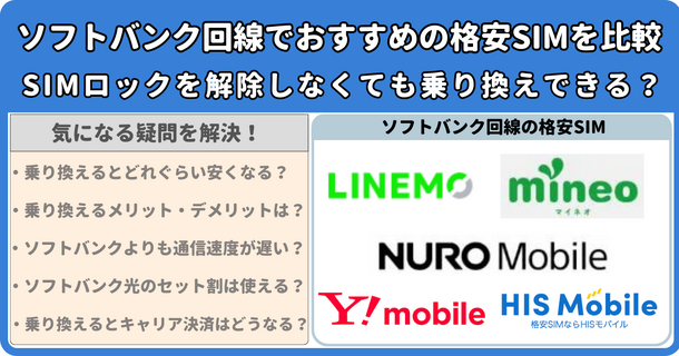ソフトバンク回線でおすすめの格安SIMはどこ？速度や最安を比較！