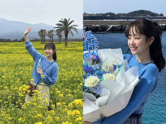 童顔女優パク・ボヨン、今ホットな済州島で春を迎える笑顔！“愛らしさ全開”【PHOTO】
