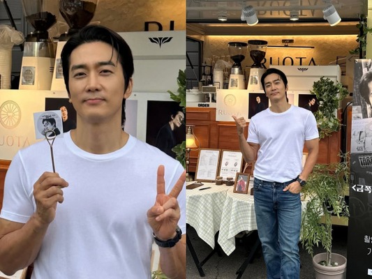 “後輩”イ・ドンウク、ドラマ撮影中のソン・スンホンに差し入れ「がんばってください」【PHOTO】