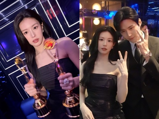 女優コ・ユンジョンが「青龍シリーズアワード」で“2冠達成”！両手にトロフィーで大はしゃぎ【PHOTO】