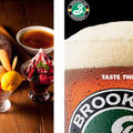 左：毎日パティシエが作る本格的なスイーツを用意　右：BROOKLYN BREWERYは1988年に「伝統的な手法による本物の味をよみがえらせたい」という思いによって製造を開始。現在では、ニューヨークの最も有名なクラフトビールメーカーとして知られている。