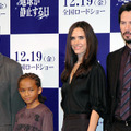 『地球が静止する日』来日記者会見。（左から）スコット・デリクソン監督、ジェイデン・スミス、ジェニファー・コネリー、キアヌ・リーヴス。
