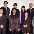 『GOEMON』天下統一試写会。（後列左から）紀里谷和明監督、要潤、田辺季正、福田麻由子、伊武雅刀、奥田瑛ニ、（前列左から）大沢たかお、江口洋介、広末涼子、ゴリ