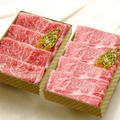 肉の老舗「柿安」で毎年、年末年始向けに発売される「肉おせち」。写真は松坂牛の霜降り肉。