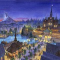 『アナと雪の女王』のエリア「フローズンキングダム」全景（夜）