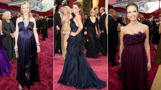 シックなパープルやネイビーのドレスで登場　ケイト・ブランシェット（左）、ペネロピ・クルス（中央）、ジェシカ・アルバ（右） Richard Harbaugh、Armando Flores / -(C) A.M.P.A.S.