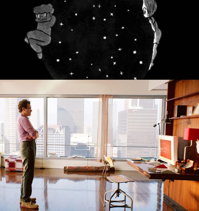 タムくんがイメージしたセオドアとサマンサ（上）＆ホアキン・フェニックス演じるセオドアとスカーレット・ヨハンソン演じるサマンサ（下）／『her／世界でひとつの彼女』 Photo courtesy of Warner Bros. Pictures