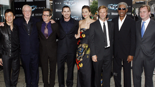 『ダークナイト』のワールドプレミアに出席したクリチャン・ベイルらキャストと監督　-(C) Reuters/AFLO