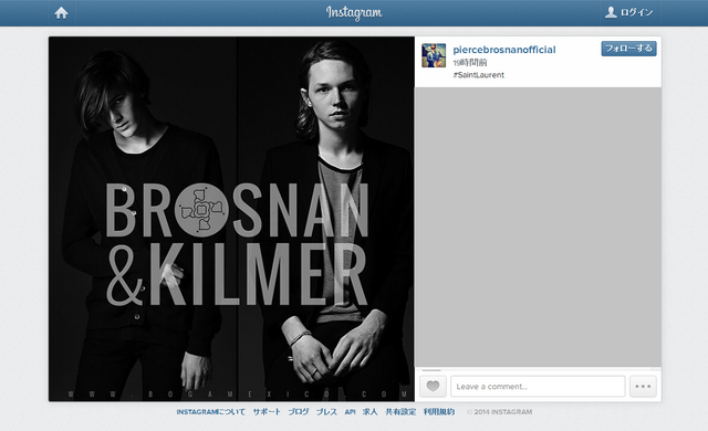 サンローランのモデルに起用されたディラン・ブロスナン／ピアース・ブロスナンのインスタグラムより