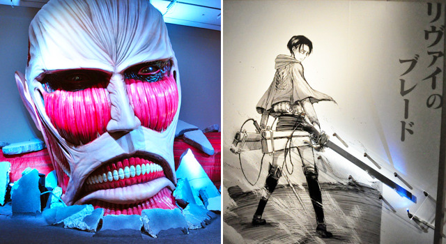 超大型巨人（1／1 リアルスケール）＆リヴァイのブレード／「進撃の巨人展」 in 上野の森美術館