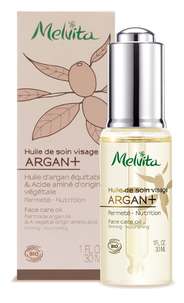 「メルヴィータ アルガンプリュス ビオオイルセラム」1月14日発売。アルガンオイルにエイジングケア成分「ヒドロキシプロリン」を配合して、肌にハリ感と弾力を与える力がアップした。