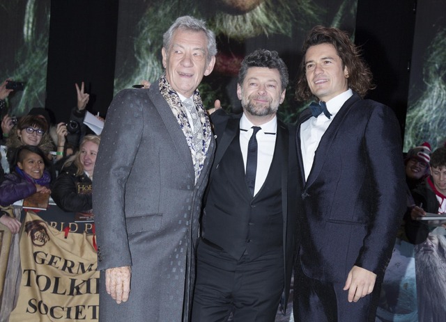 イアン・マッケラン＆アンディ・サーキス＆オーランド・ブルーム／『ホビット 決戦のゆくえ』ワールド・プレミア　(C)2014 METRO-GOLDWYN-MAYER PICTURES INC. AND WARNER BROS. ENTERTAINMENT INC.