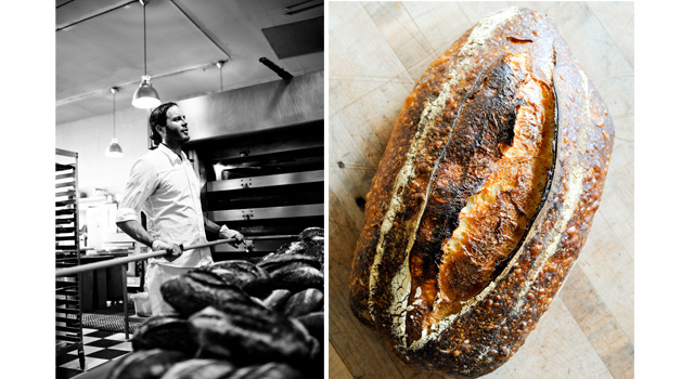 左：オーナーベーカーのチャド・ロバートソン　右：パンは、昔ながらの製法に倣ってひとつずつ手ごねで成形される。消化しやすく、栄養素を摂取しやすい健康にいいパンづくりをしている。