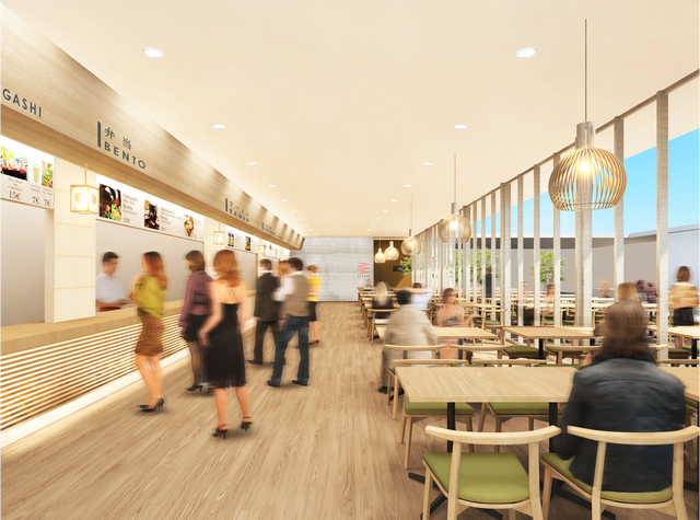 バラエティ豊かなブースからなるフードコートを出店。壱番屋、柿安本店、サガミチェーン、モスフードサービス、人形町今半、吉野屋ホールディングスなどが運営する。