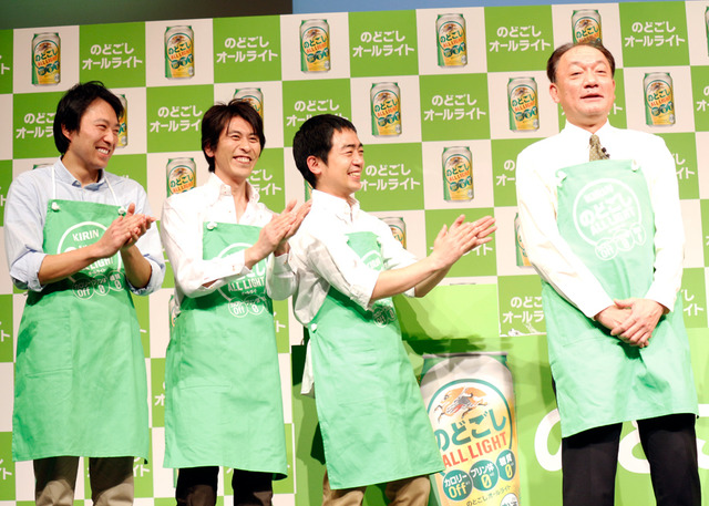 布施孝之（キリンビールの代表取締役社長）＆オーライパパ／「キリン のどごし オールライト」新CM発表会