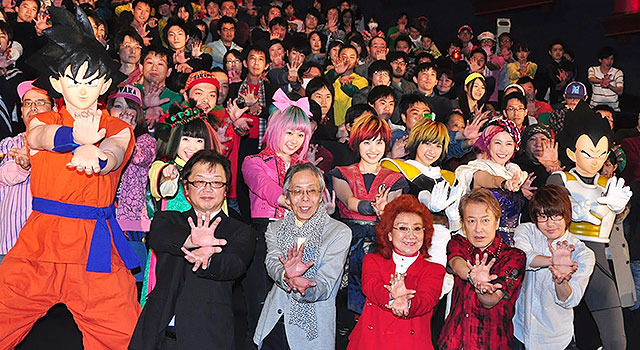 野沢雅子、堀川りょう、佐藤正治、花江夏樹、山室直儀監督、「ももいろクローバーZ」／『ドラゴンボールZ 復活の「F」』初日舞台挨拶