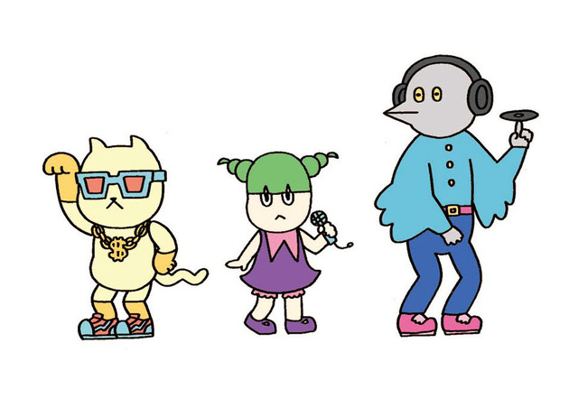 「オニギリズ」ラッパー・マメ蔵（声：藤森慎吾）、ボーカル・もんちゃん（声：山田菜々）、DJ＆コーラス・エノモトさん（声：中田敦彦）