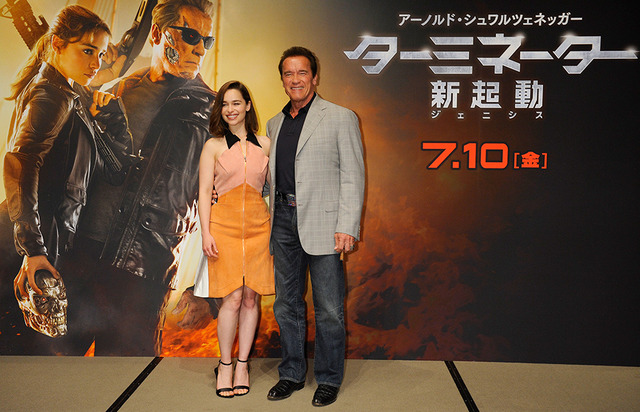 エミリア・クラーク、アーノルド・シュワルツェネッガー／『ターミネーター：新起動／ジェニシス』来日記者会見
