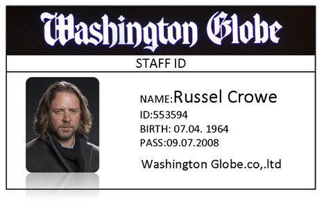 ワシントングローブ紙のラッセル・クロウ氏社員証