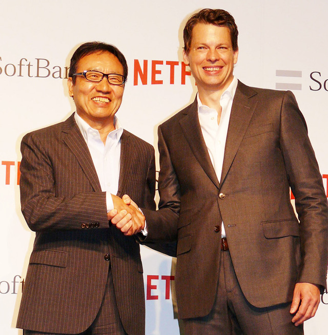 グレッグ・ピーターズ代表取締役社長＆ソフトバンクの代表取締役社長兼CEO宮内謙／「Netflix」ソフトバンクとの業務提携会見